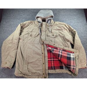 Legendary Whitetails Jacket‎ Mens 2XL Tan Plaid Lined Hooded Full Zip Outdoors